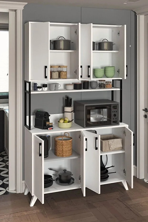 8 Kapaklı Çok Amaçlı Dolap Defne Mutfak Dolabı Erzak Dolabı Kiler Dolabı Beyaz